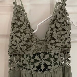 Olive Crochet Inset Boho Dress Size L